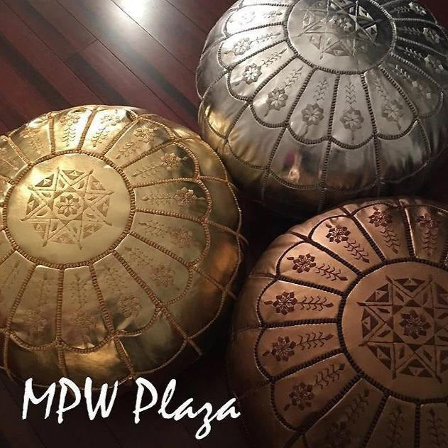 MPW Plaza® Full Arch Moroccan Pouf Silver 14" x 20" Topshelf Moroccan faux Leather   ottoman (Stuffed) freeshipping - MPW Plaza®