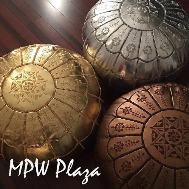 MPW Plaza® Full Arch Moroccan Pouf Bronze 14" x 20" Topshelf Moroccan faux Leather   ottoman (Stuffed) freeshipping - MPW Plaza®