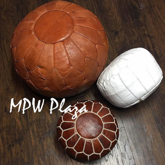 MPW Plaza® Mini Moroccan Pouf, Brown tone, 10" x 14" Topshelf Moroccan Leather,  ottoman (Stuffed) freeshipping - MPW Plaza®