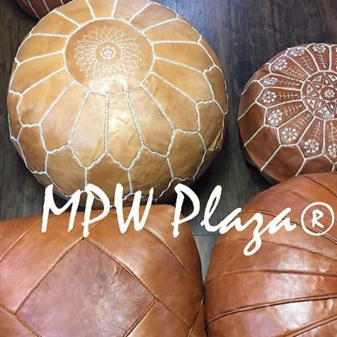 MPW Plaza® Arch Shell Moroccan Pouf Light Tan 19"x29" Topshelf Moroccan Leather   ottoman (Stuffed) freeshipping - MPW Plaza®