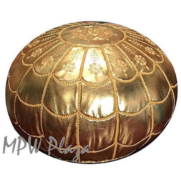 MPW Plaza® Full Arch Moroccan Pouf, Gold tone, 14" x 20" Topshelf Moroccan Leather,  ottoman (Cover) freeshipping - MPW Plaza®