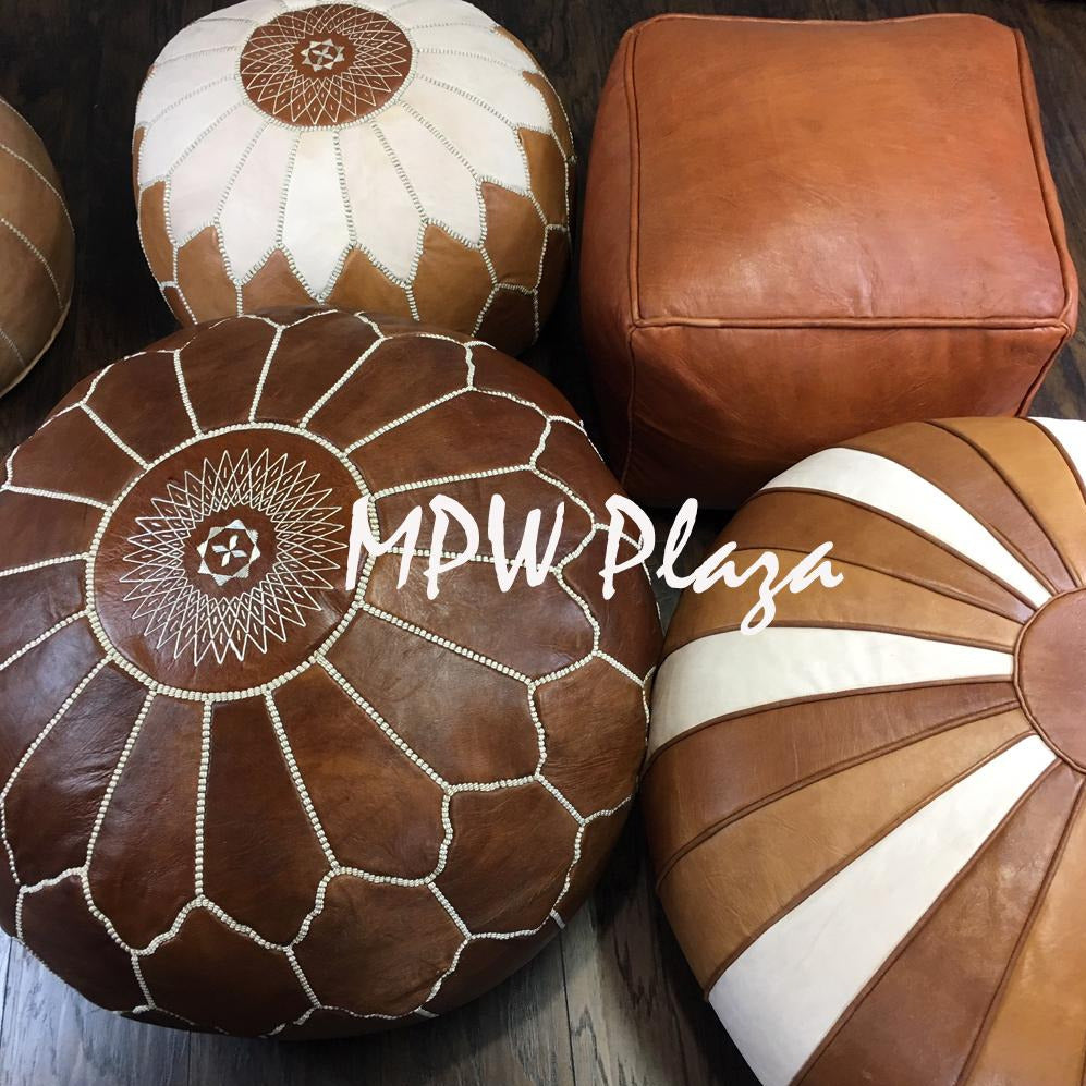 MPW Plaza® Deco Moroccan Pouf, TriTone, 20" x 35" Topshelf Moroccan Leather,  ottoman (Stuffed) freeshipping - MPW Plaza®