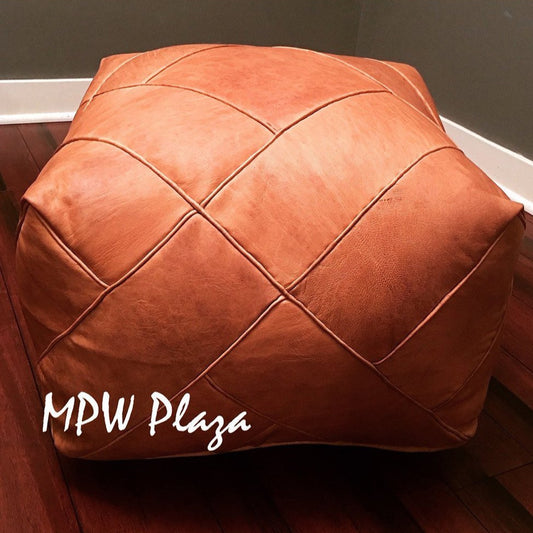 MPW Plaza® ZigZag Moroccan Pouf Sand tone Square 16" x 26" crafted by hand Premium Moroccan Leather Limited edition exclusive couture ottoman (Cover) freeshipping - MPW Plaza®