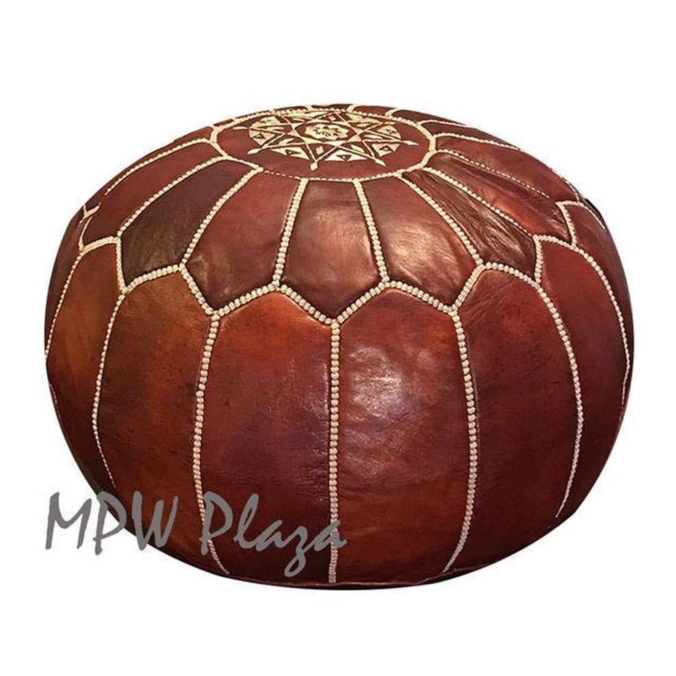 MPW Plaza® Moroccan Pouf, Brown Rustic tone, 14" x 20" Topshelf Moroccan Leather,  couture ottoman (Cover) freeshipping - MPW Plaza®