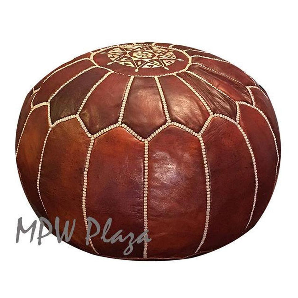 MPW Plaza® Moroccan Pouf, Brown Rustic tone, 14" x 20" Topshelf Moroccan Leather,  couture ottoman (Stuffed) freeshipping - MPW Plaza®