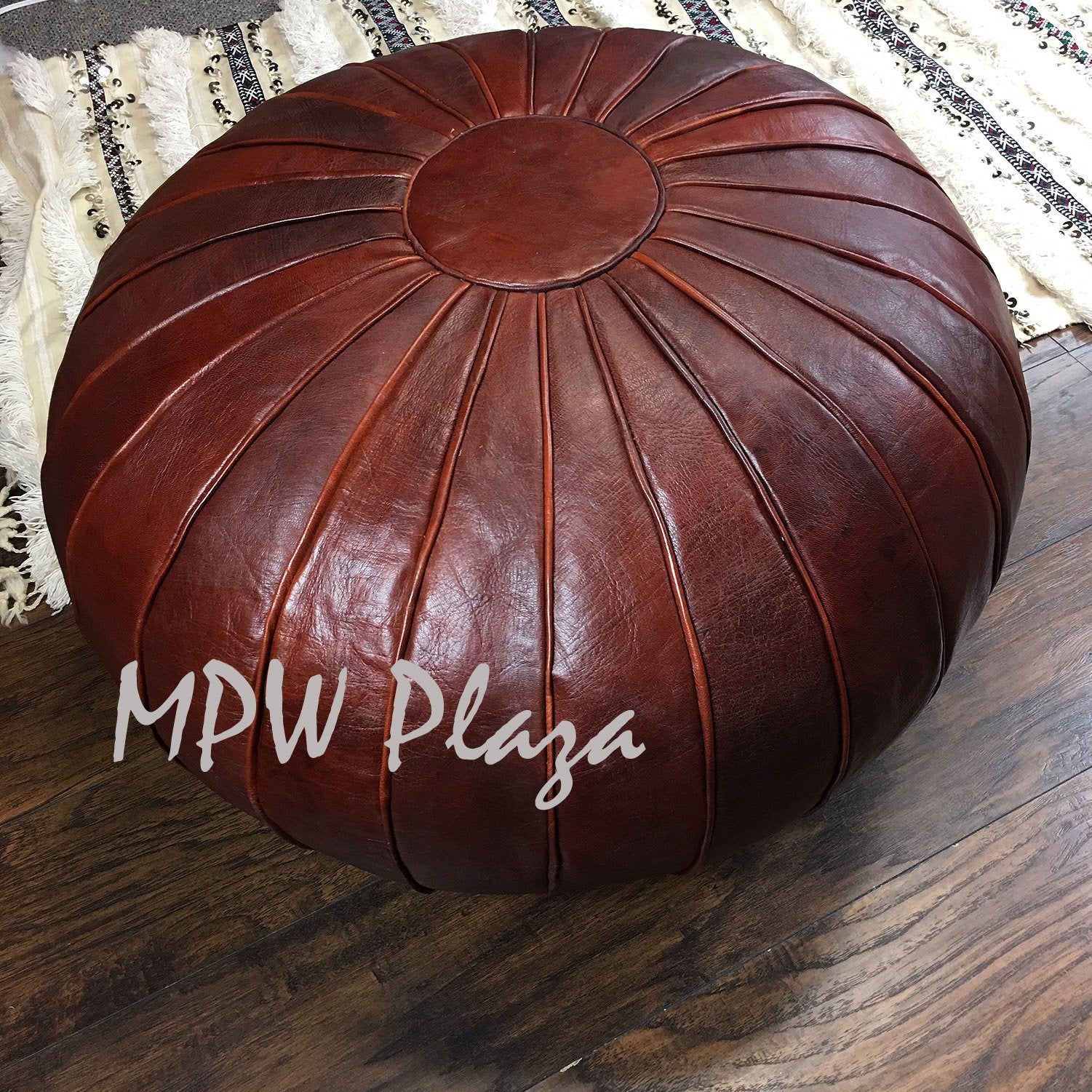 MPW Plaza® Deco Moroccan Pouf, Rustic Brown tone, 20" x 35" Topshelf Moroccan Leather,  ottoman (Cover) freeshipping - MPW Plaza®