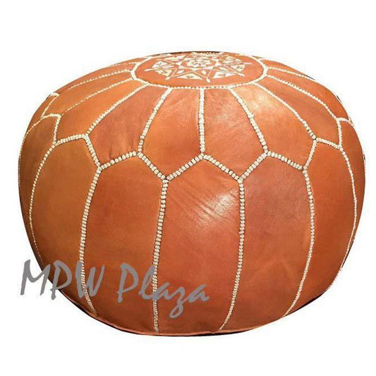 MPW Plaza® Moroccan Pouf, Light Tan tone, 14" x 20" Topshelf Moroccan Leather,  couture ottoman (Cover) freeshipping - MPW Plaza®