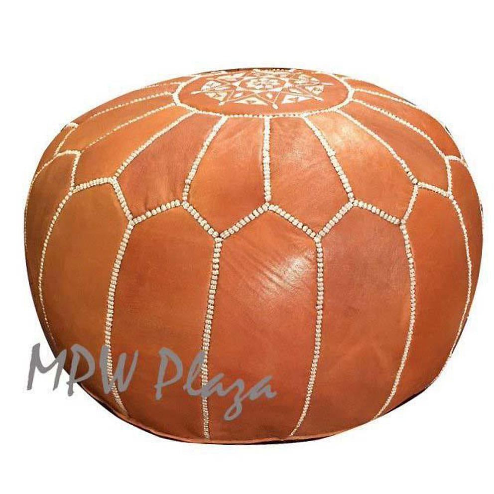 MPW Plaza® Moroccan Pouf, Light Tan tone, 14" x 20" Topshelf Moroccan Leather,  ottoman (Stuffed) freeshipping - MPW Plaza®