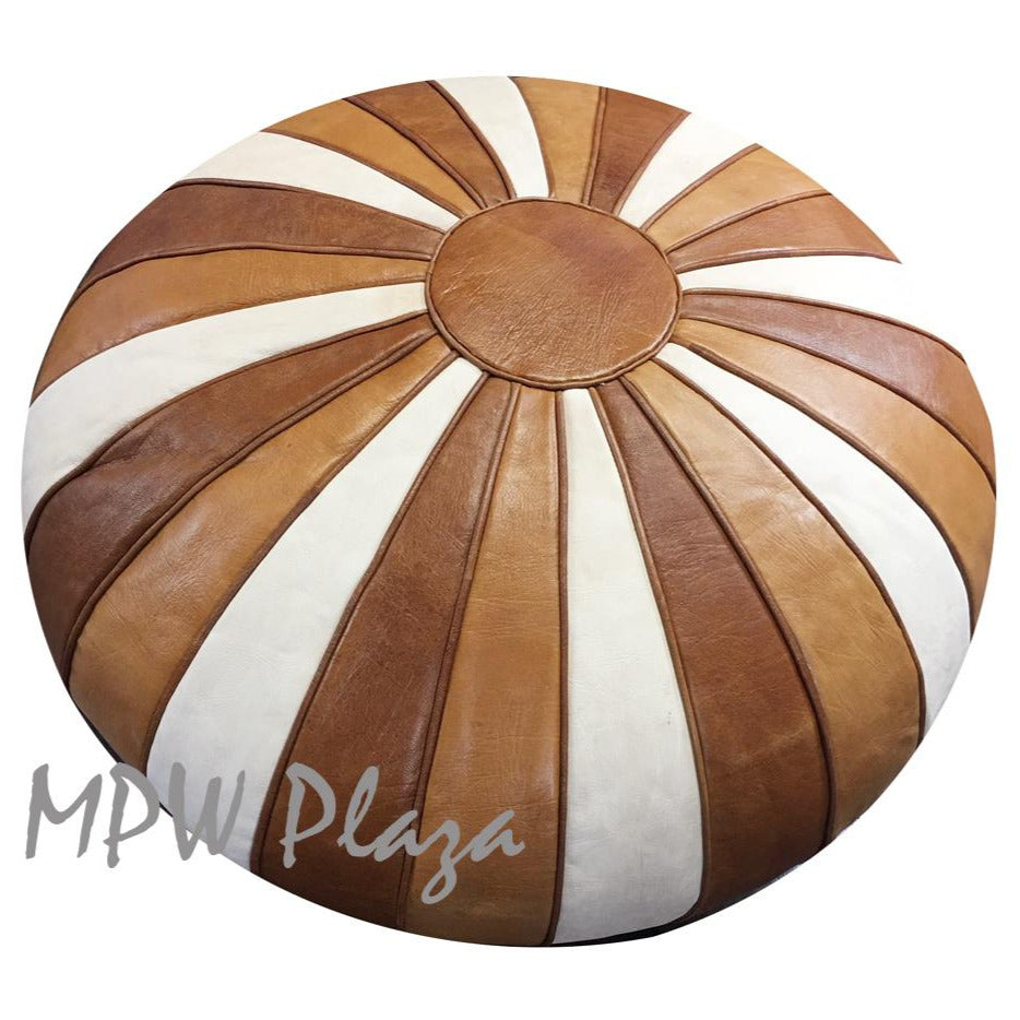 MPW Plaza® Deco Moroccan Pouf, TriTone, 20" x 35" Topshelf Moroccan Leather,  ottoman (Stuffed) freeshipping - MPW Plaza®