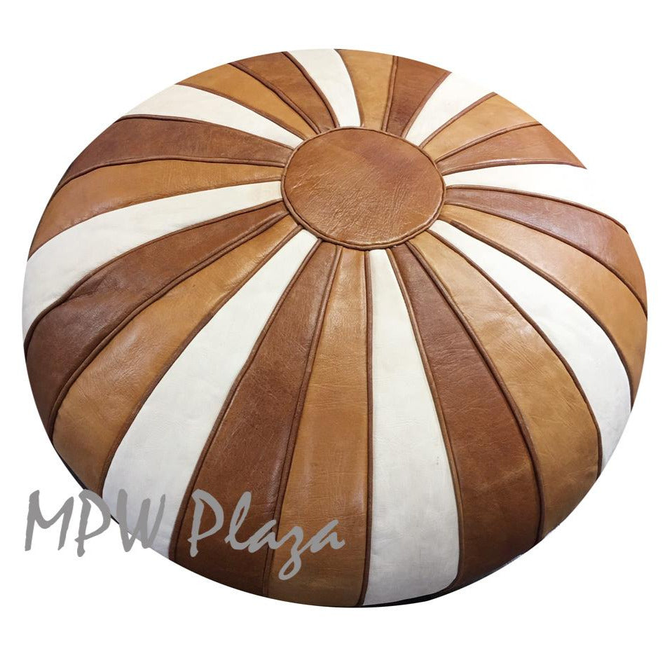 MPW Plaza® 'Deco' Moroccan Pouf, Tritone tone, 19" x 29" Topshelf Moroccan Leather,  ottoman (Stuffed) freeshipping - MPW Plaza®