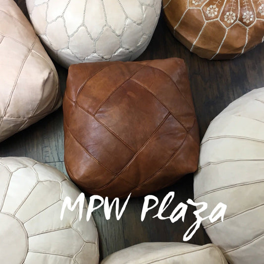 MPW Plaza® ZigZag Moroccan Pouf, Brown tone, Square 16" x 26" crafted by hand, Premium Moroccan Leather, Limited edition exclusive, ottoman (Cover) freeshipping - MPW Plaza®