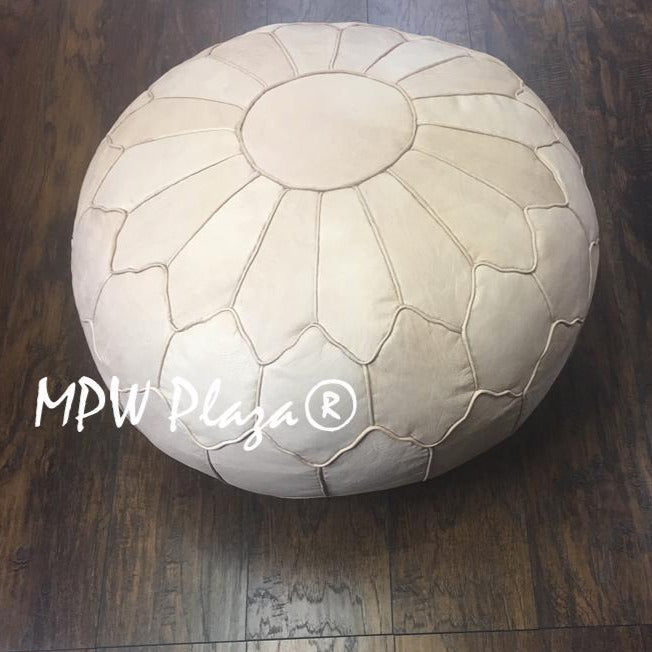 MPW Plaza® Retro Shell Moroccan Pouf, Natural tone, 19" x 29" Topshelf Moroccan Leather,  ottoman (Stuffed) freeshipping - MPW Plaza®