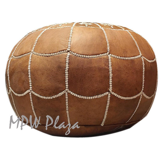 MPW Plaza® Full Arch Moroccan Pouf Rustic Brown 14" x 20" Topshelf Moroccan Leather   couture ottoman (Cover) freeshipping - MPW Plaza®