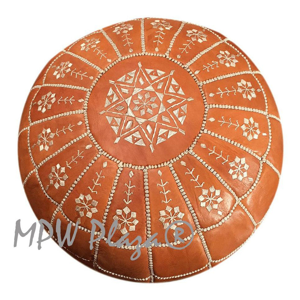 MPW Plaza® Full Arch Moroccan Pouf, Light Tan tone, 14" x 20" Topshelf Moroccan Leather,  couture ottoman (Cover) freeshipping - MPW Plaza®