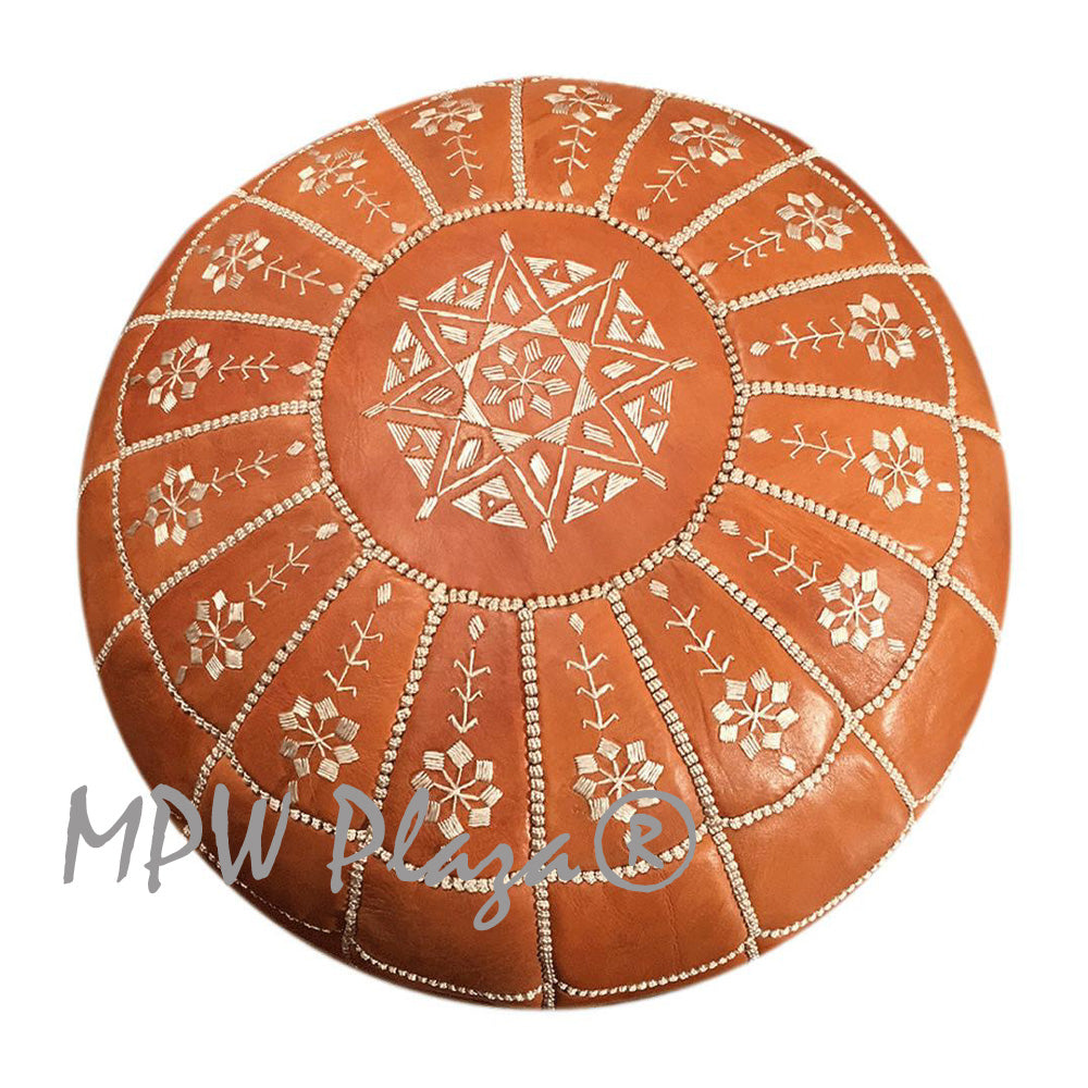 MPW Plaza® Full Arch Moroccan Pouf, Light Tan 14" x 20" Topshelf Moroccan Leather,  couture ottoman (Stuffed) freeshipping - MPW Plaza®