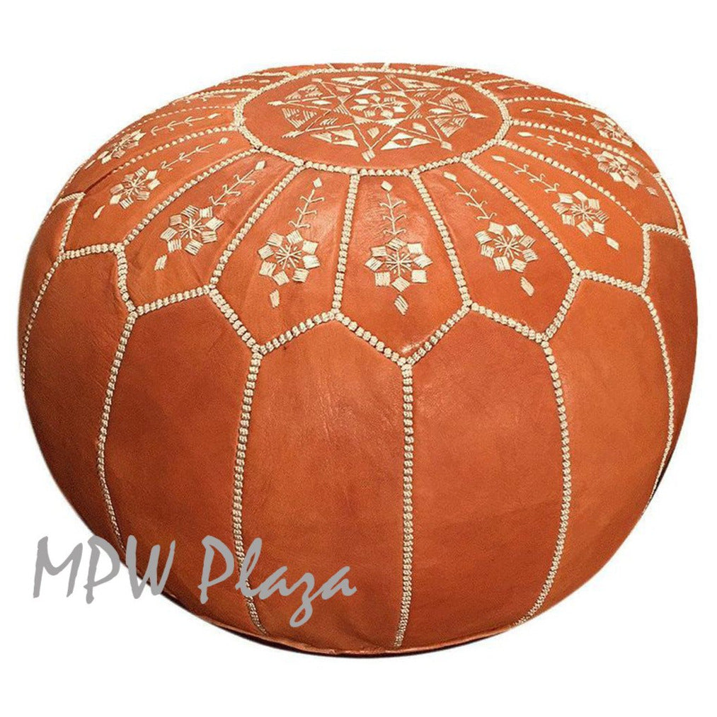 MPW Plaza® Arch Moroccan Pouf, Light Tan tone 14" x 20" crafted by hand Premium Moroccan leather, Limited edition exclusive, couture ottoman (Stuffed) freeshipping - MPW Plaza®