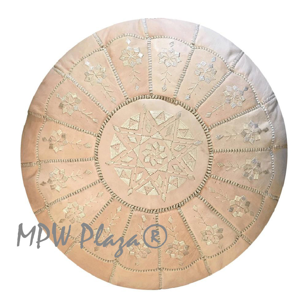 MPW Plaza® Couture Arch Moroccan Pouf, Natural tone, 14" x 20" Topshelf Leather (Cover)