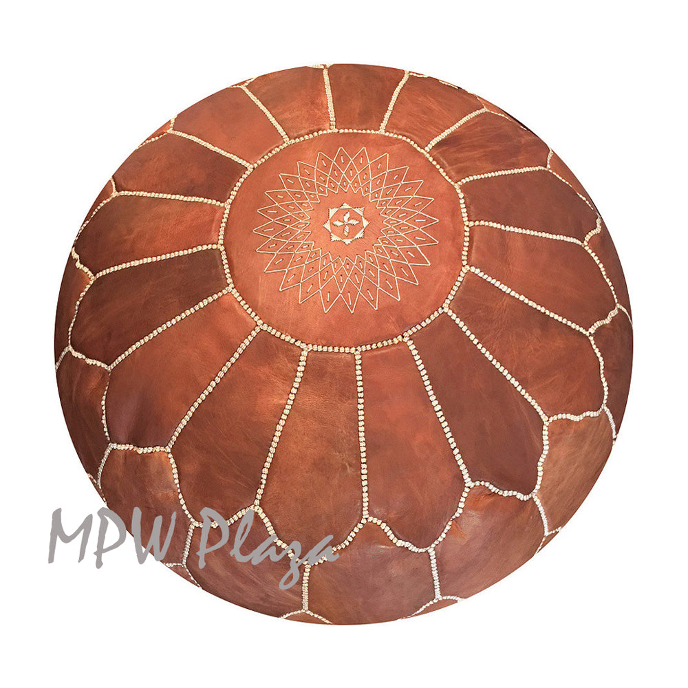 MPW Plaza® Arch Shell Moroccan Pouf Rustic Brown tone 19" x 29" Topshelf Moroccan Leather   couture (Stuffed) freeshipping - MPW Plaza®