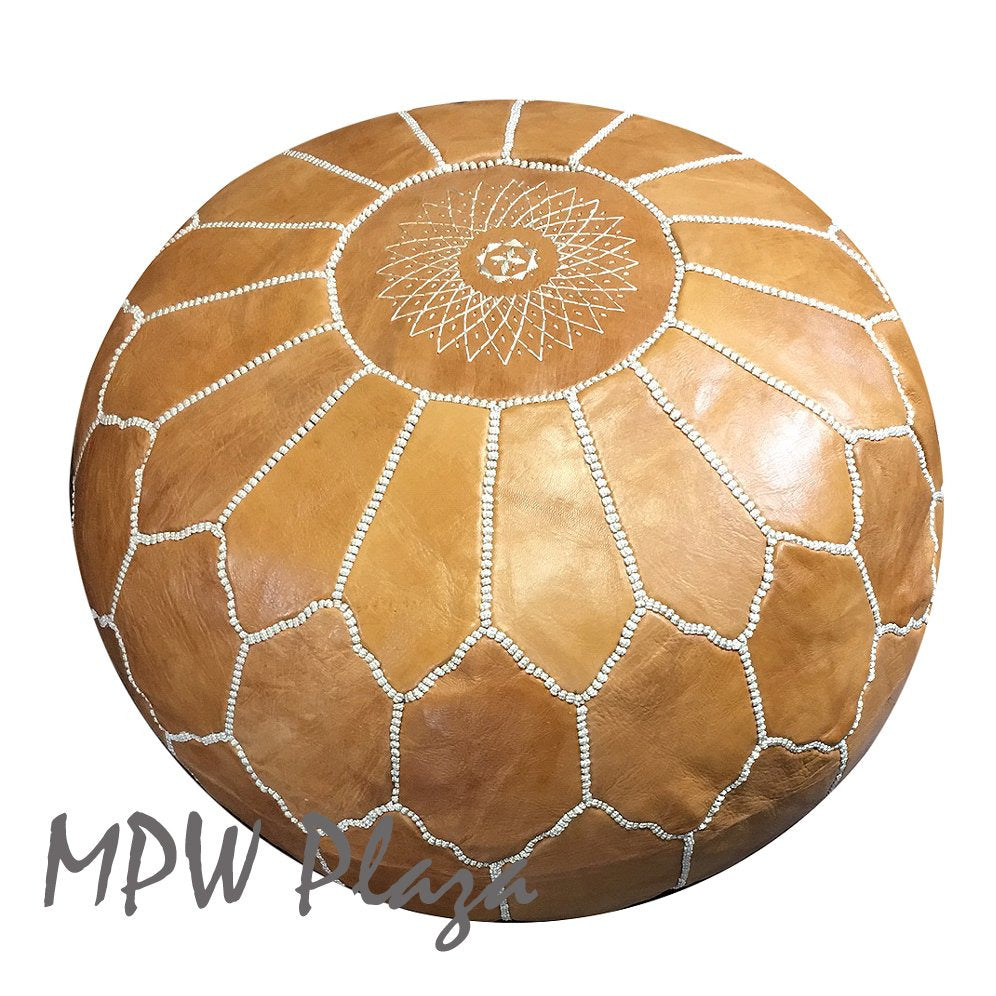 MPW Plaza® Arch Shell Moroccan Pouf Light Tan 19"x29" Topshelf Moroccan Leather   couture ottoman (Stuffed) freeshipping - MPW Plaza®
