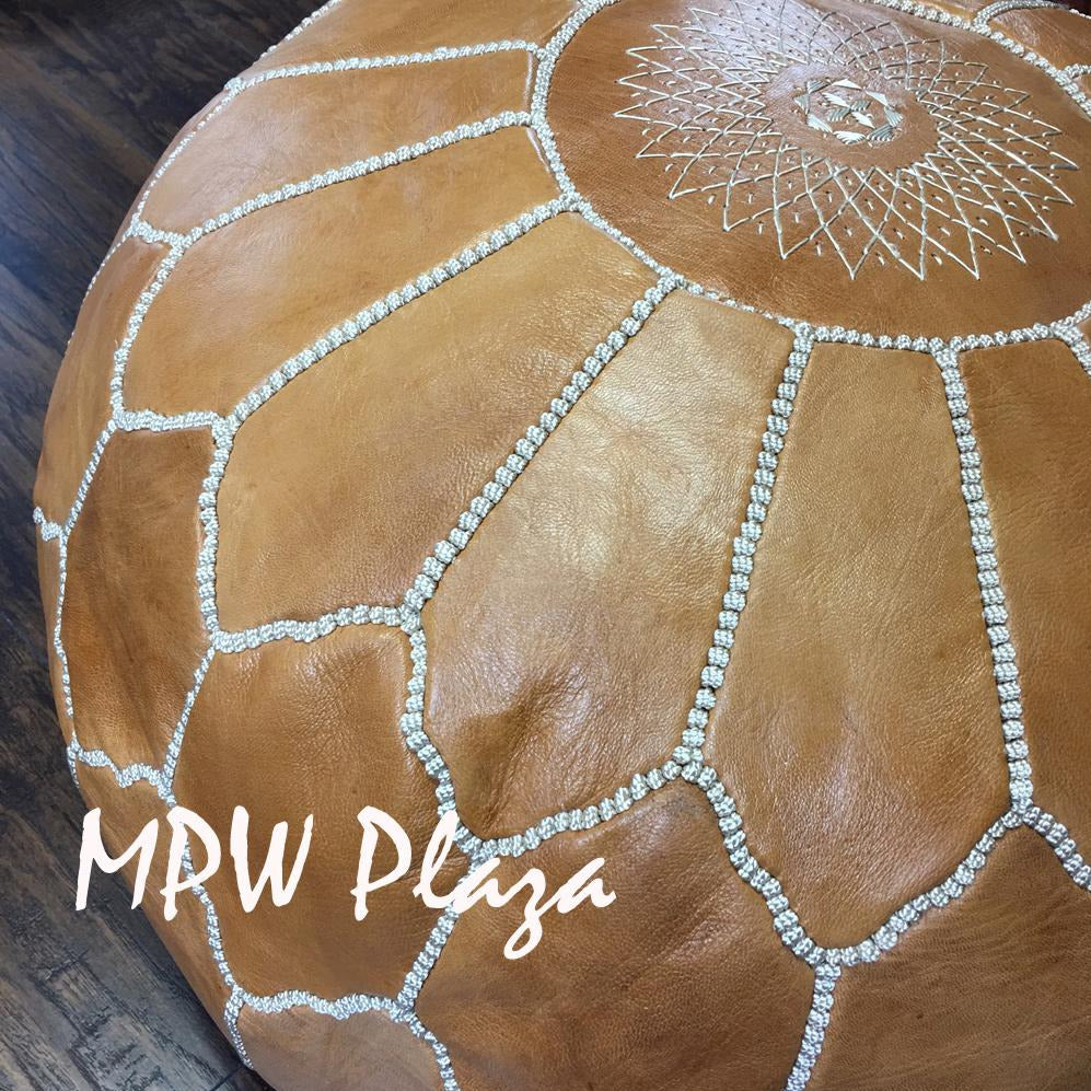 MPW Plaza® Arch Shell Moroccan Pouf Light Tan 19"x29" Topshelf Moroccan Leather   couture ottoman (Stuffed) freeshipping - MPW Plaza®