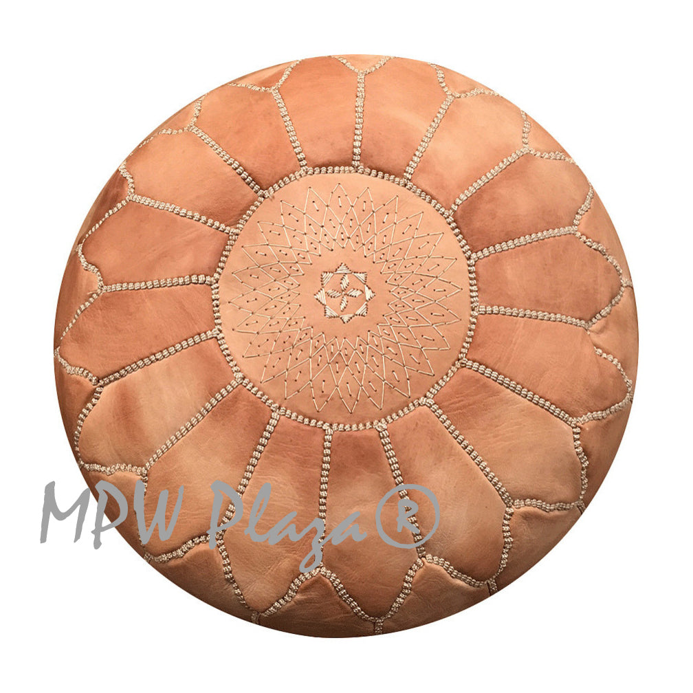 MPW Plaza® Arch Shell Moroccan Pouf, Sand tone, 19" x 29" Topshelf Moroccan Leather,  couture (Cover) freeshipping - MPW Plaza®