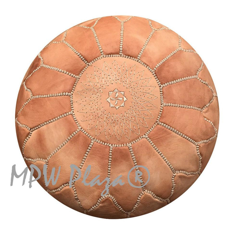 MPW Plaza® Arch Shell Moroccan Pouf, Sand tone, 19" x 29" Topshelf Moroccan Leather,  couture (Stuffed) freeshipping - MPW Plaza®