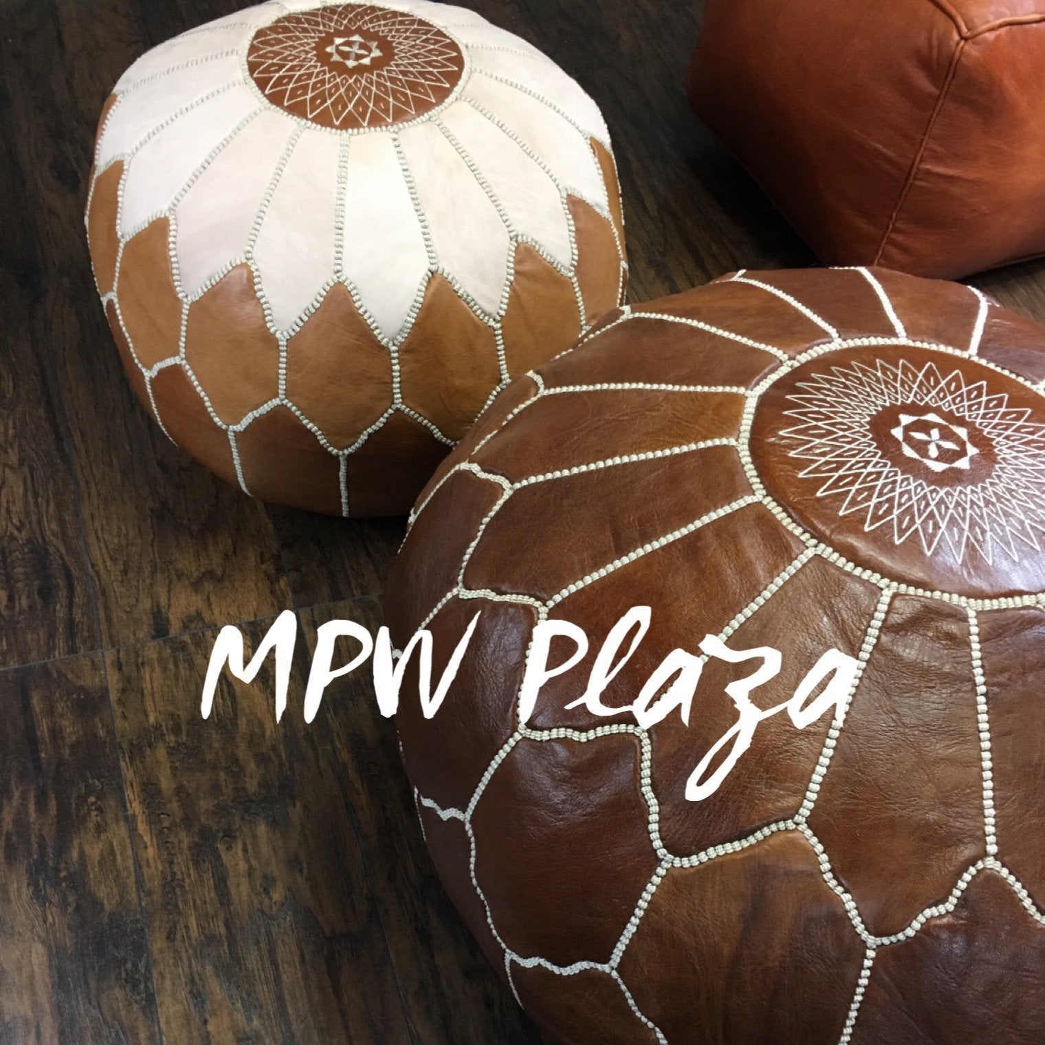 MPW Plaza® Arch Shell Moroccan Pouf, Brown tone, 19" x 29" crafted by hand, Premium Moroccan leather, Limited edition exclusive, couture ottoman (Cover) freeshipping - MPW Plaza®