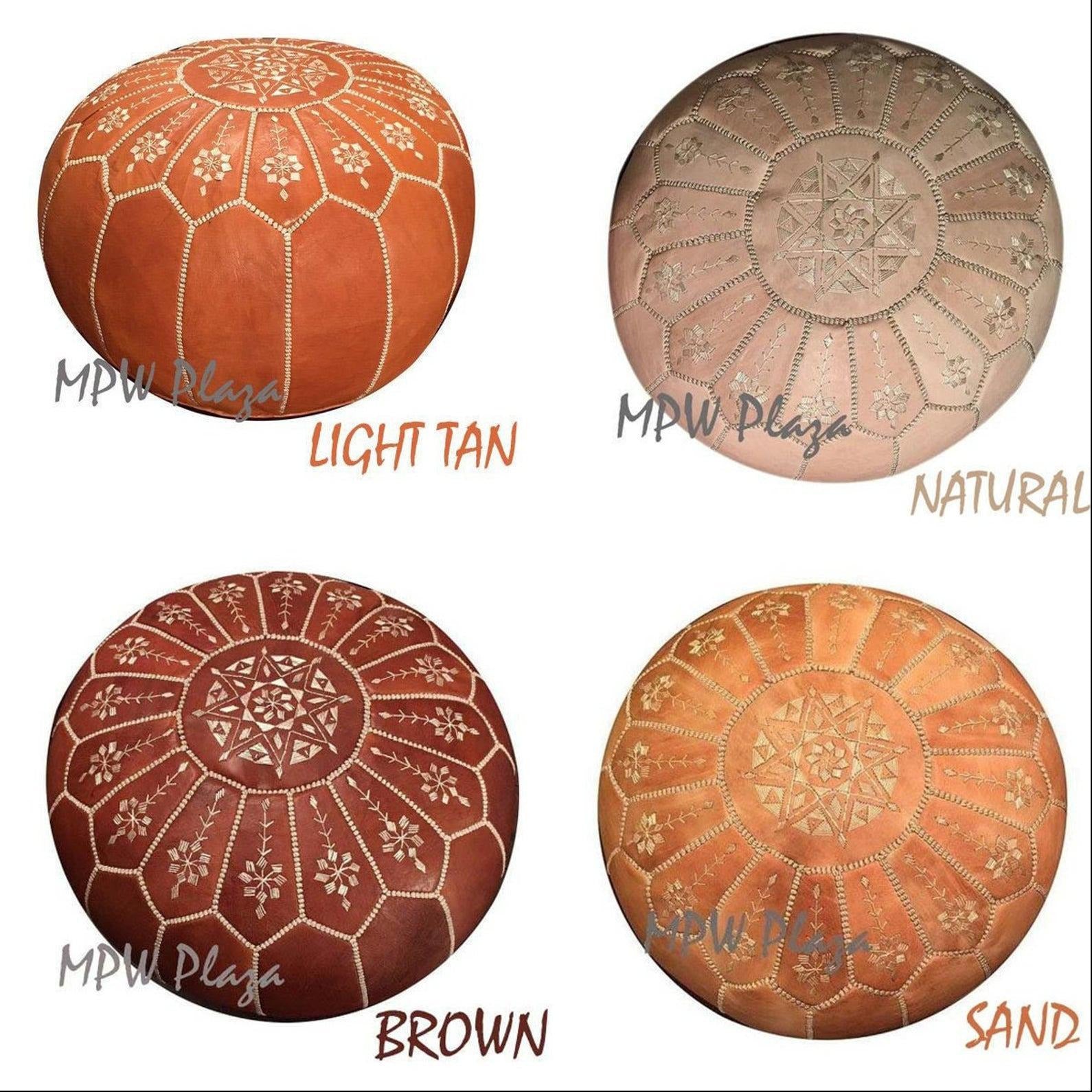 MPW Plaza® Arch Moroccan Pouf, Sand tone, 14" x 20" Topshelf Moroccan Leather,  ottoman (Cover) freeshipping - MPW Plaza®