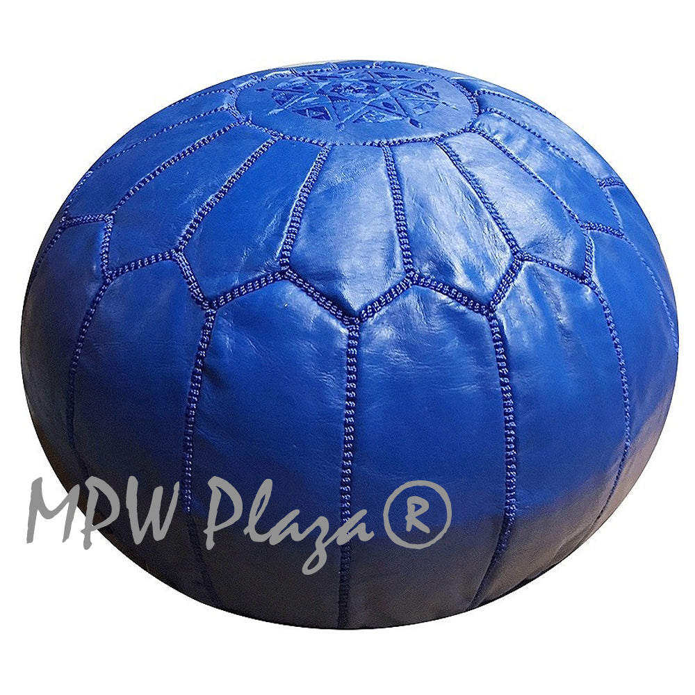 MPW Plaza® Moroccan Pouf, Blue tone, 14" x 20" Topshelf Moroccan Leather,  couture ottoman (Stuffed) freeshipping - MPW Plaza®