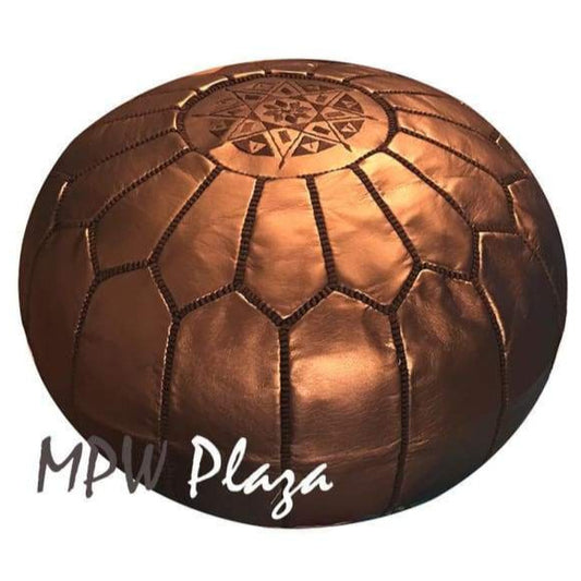Metallic Bronze, Moroccan Pouf Ottoman, Stuffed 14x20 - MPW Plaza