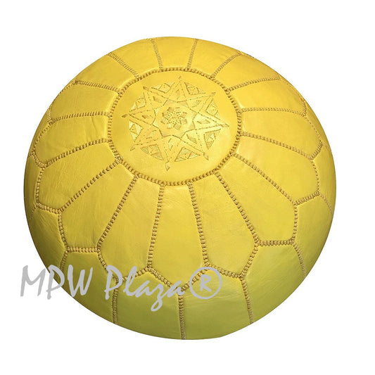 MPW Plaza® Moroccan Pouf, Canary Yellow tone, 14" x 20" Topshelf Moroccan Leather,  ottoman (Stuffed) freeshipping - MPW Plaza®