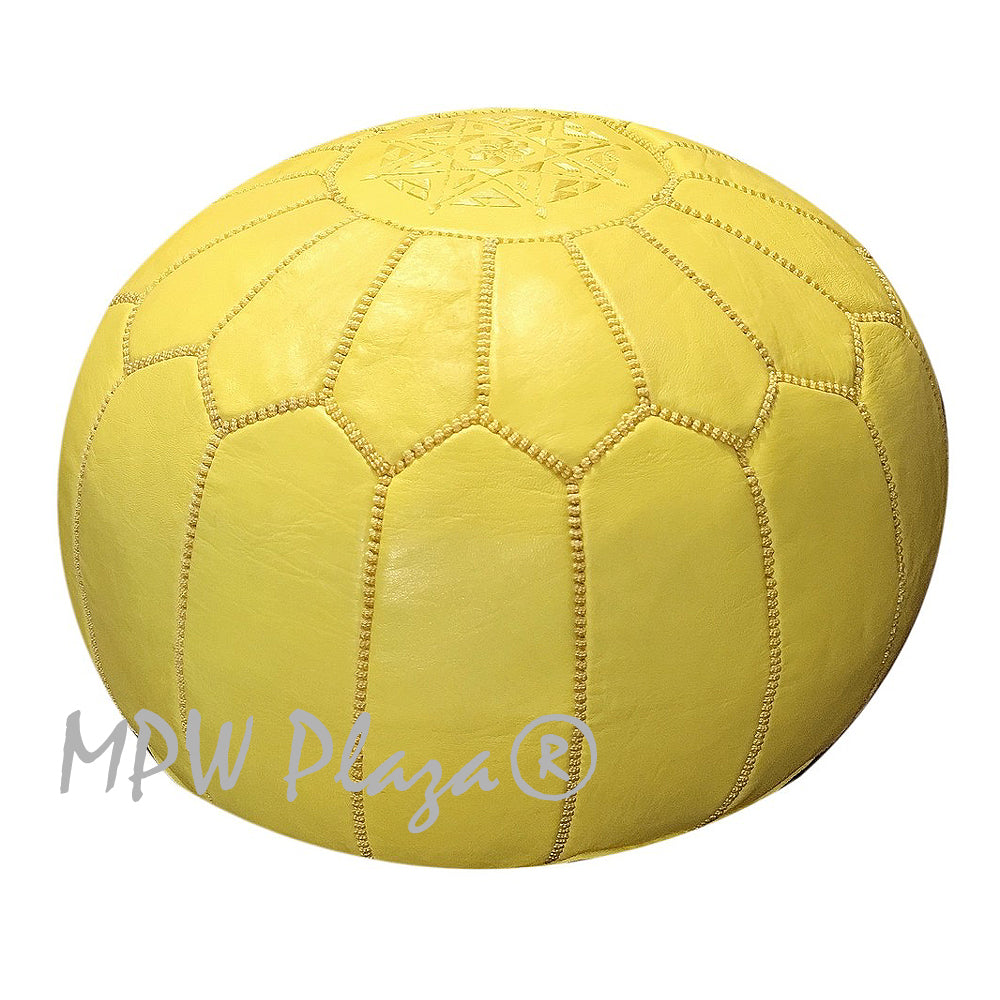MPW Plaza® Moroccan Pouf, Canary Yellow tone, 14" x 20" Topshelf Moroccan Leather,  couture ottoman (Stuffed) freeshipping - MPW Plaza®