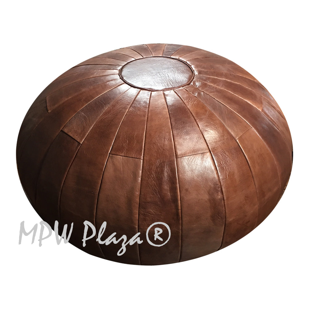 MPW Plaza® Deco Panels Moroccan Pouf, Brown tone, 20" x 35" Topshelf Moroccan Leather,  couture ottoman (Stuffed) freeshipping - MPW Plaza®