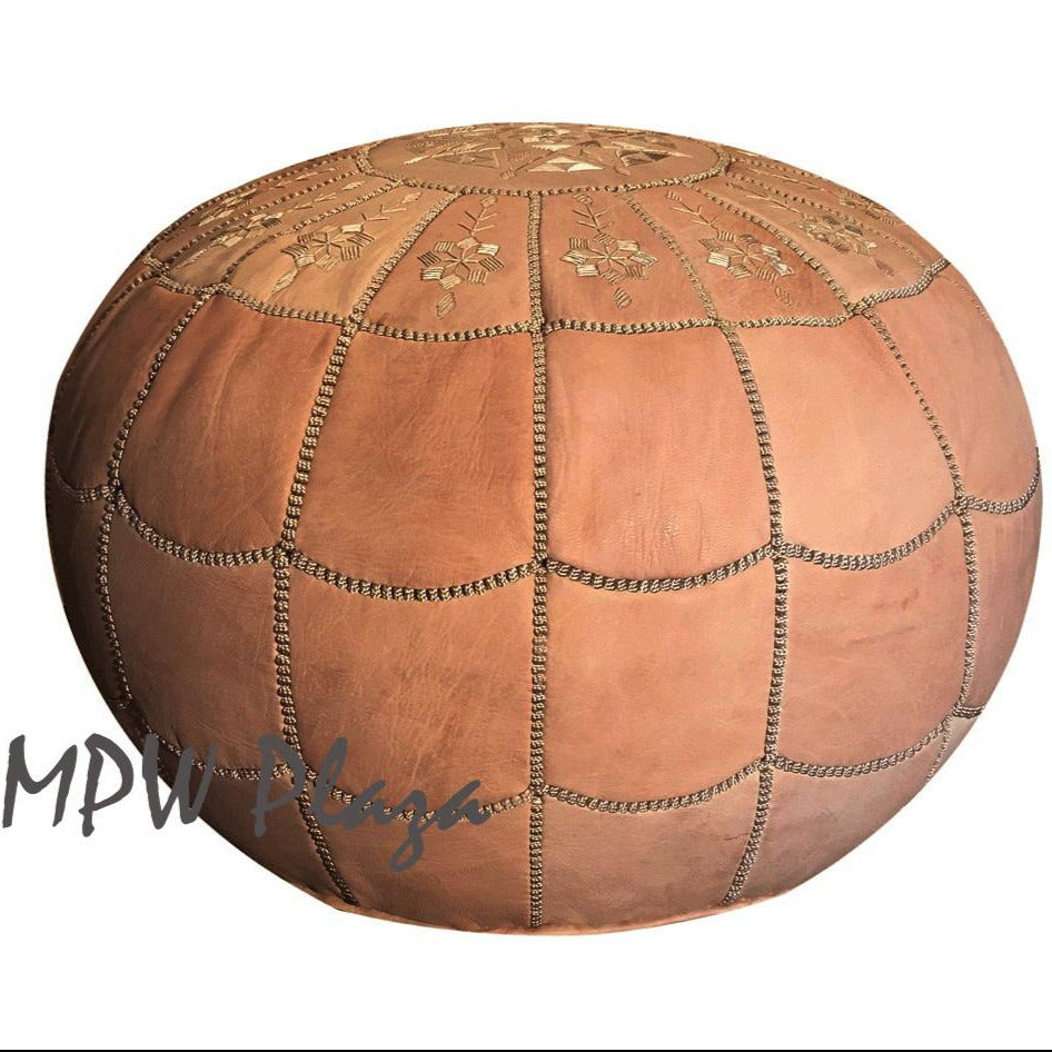 MPW Plaza® Full Arch Moroccan Pouf Sand tone 14" x 20" Topshelf Moroccan Leather,  ottoman (Stuffed) freeshipping - MPW Plaza®