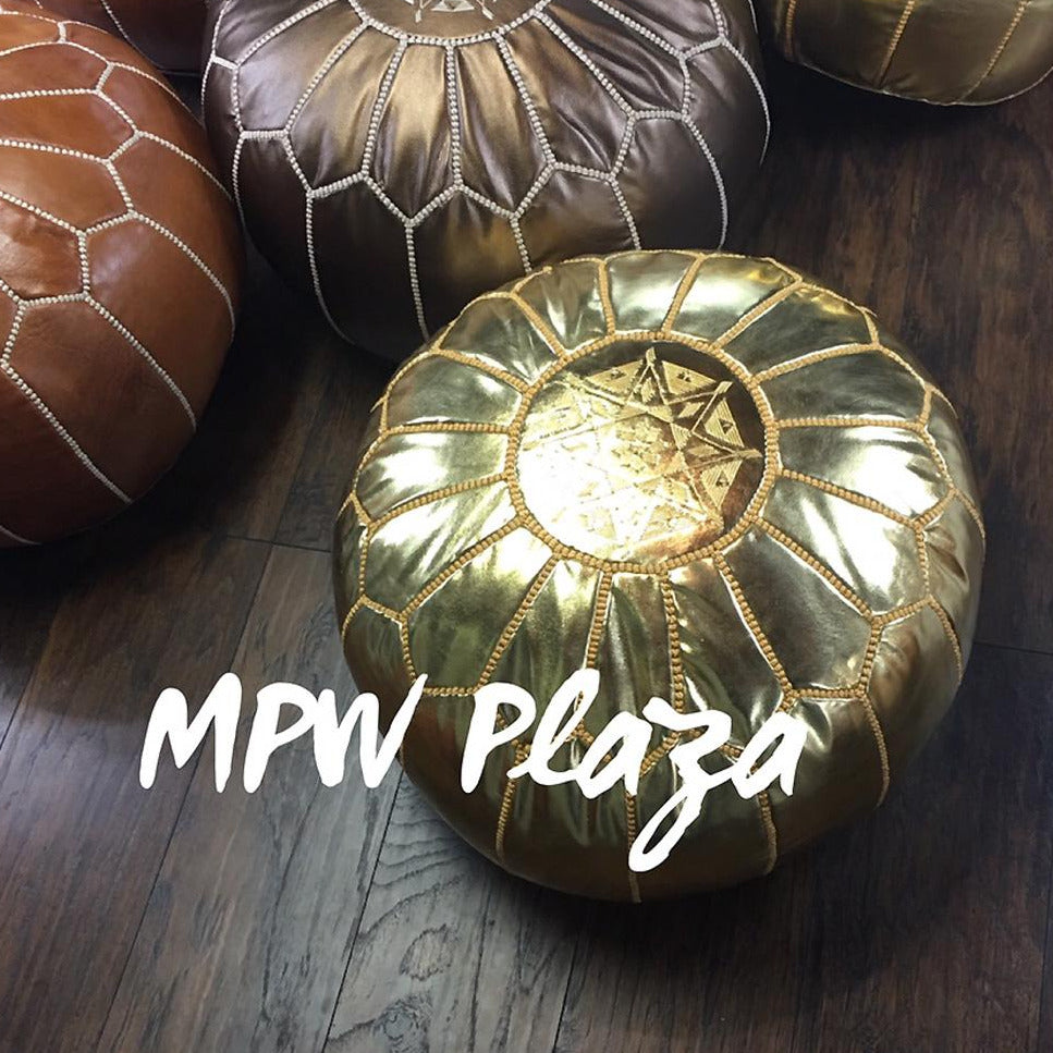 MPW Plaza® Moroccan Pouf, Gold tone, 14" x 20" Topshelf Moroccan Leather,  couture ottoman (Stuffed) freeshipping - MPW Plaza®