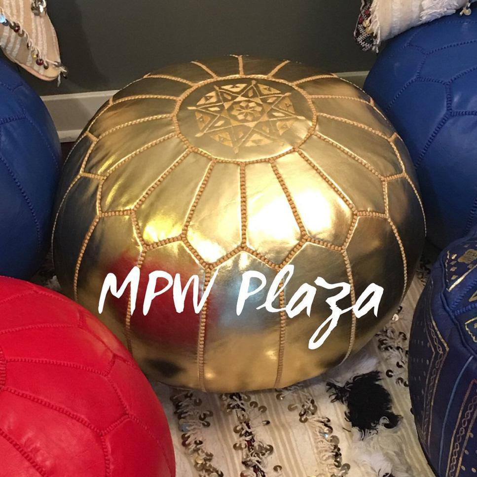 MPW Plaza® Moroccan Pouf, Gold tone, 14" x 20" Topshelf Moroccan Leather,  ottoman (Stuffed) freeshipping - MPW Plaza®