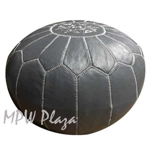 MPW Plaza® Moroccan Pouf, Dark Grey tone, 14" x 20" Topshelf Moroccan Leather,  ottoman (Stuffed) freeshipping - MPW Plaza®
