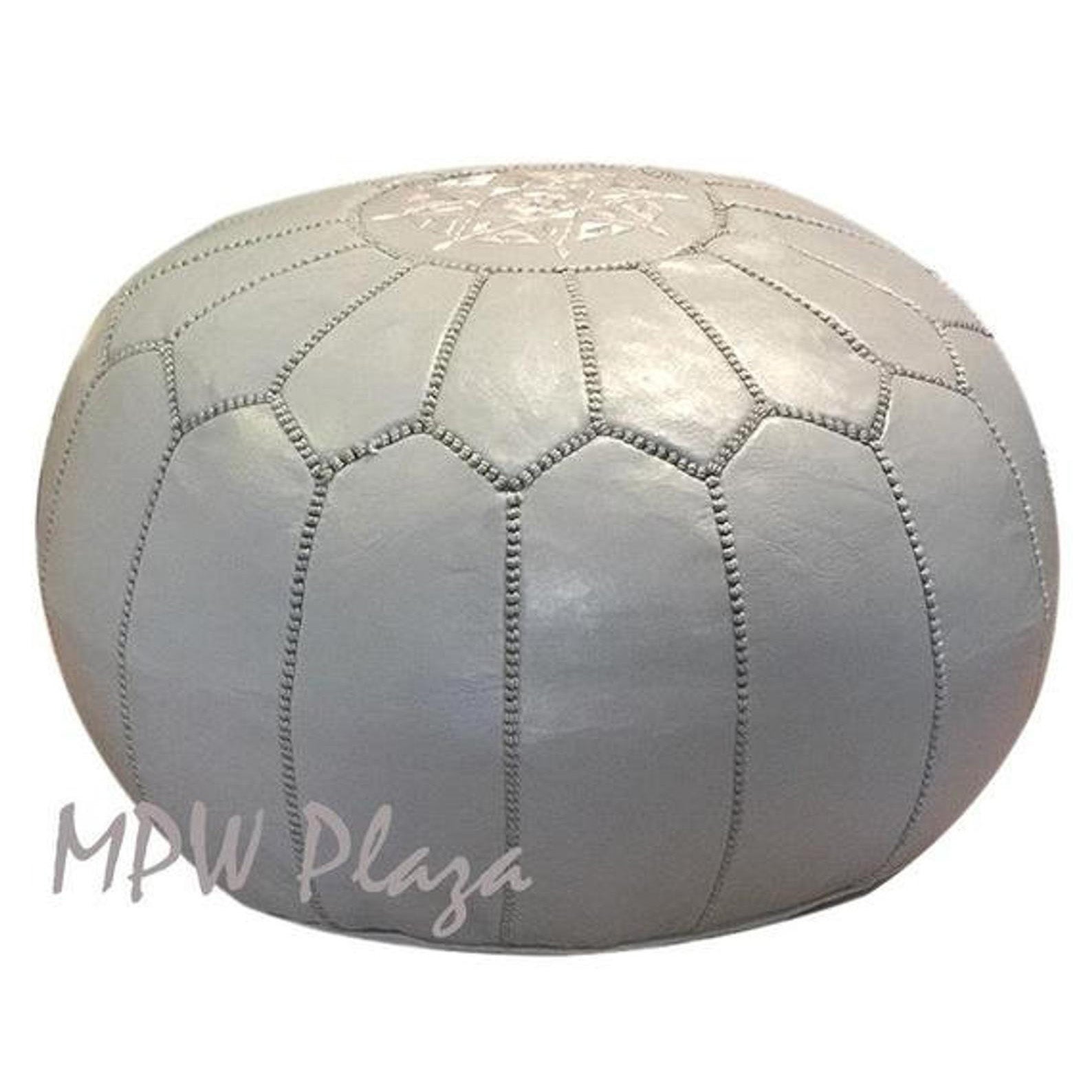 MPW Plaza® Moroccan Pouf, Light Grey Gray, 14" x 20" Topshelf Moroccan Leather   ottoman (Stuffed) freeshipping - MPW Plaza®