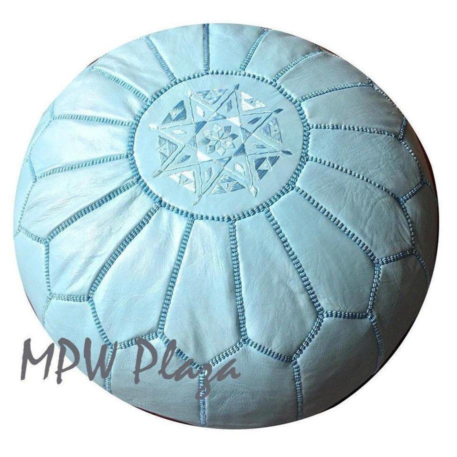 MPW Plaza® Moroccan Pouf, Light Blue tone, 14" x 20" Topshelf Moroccan Leather,  ottoman (Stuffed) freeshipping - MPW Plaza®