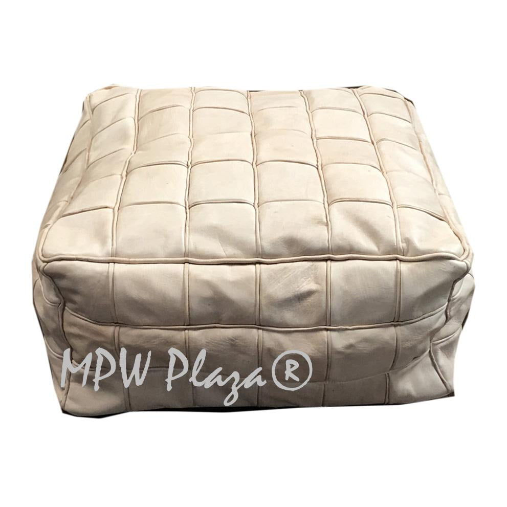 MPW Plaza® Pouf Square Mosaic, Natural tone, 9" x 18" Topshelf Moroccan Leather,  ottoman (Stuffed) freeshipping - MPW Plaza®
