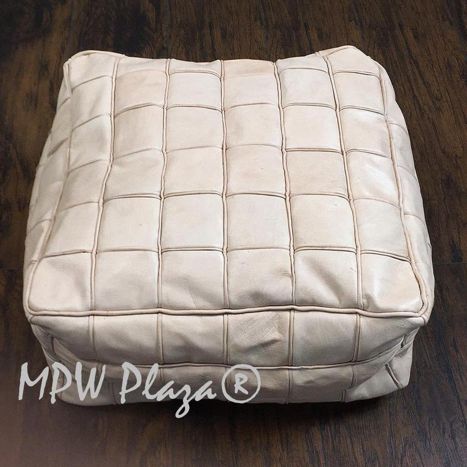 MPW Plaza® Pouf Square Mosaic, Natural tone, 9" x 18" Topshelf Moroccan Leather,  couture ottoman (Cover) freeshipping - MPW Plaza®