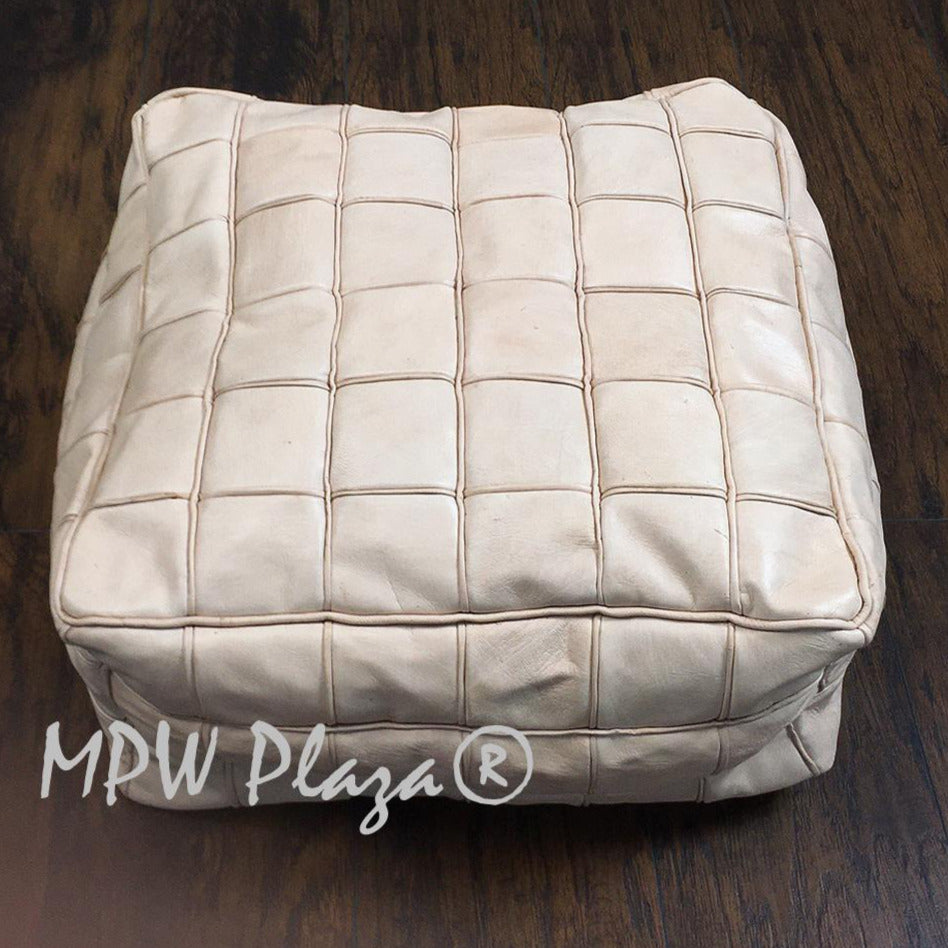 MPW Plaza® Pouf Square Mosaic, Natural tone, 9" x 18" Topshelf Moroccan Leather,  ottoman (Stuffed) freeshipping - MPW Plaza®