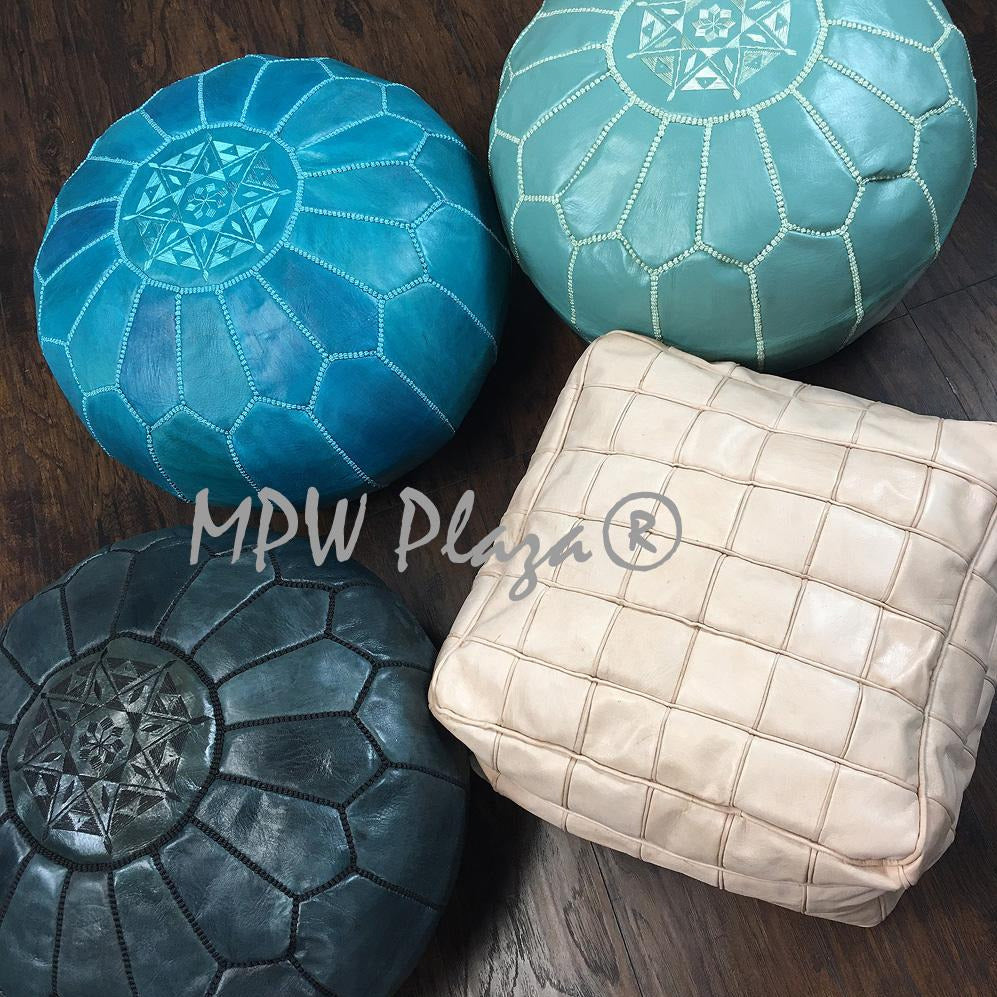 MPW Plaza® Moroccan Pouf, Turquoise tone, 14" x 20" Topshelf Moroccan Leather,  couture ottoman (Stuffed) freeshipping - MPW Plaza®