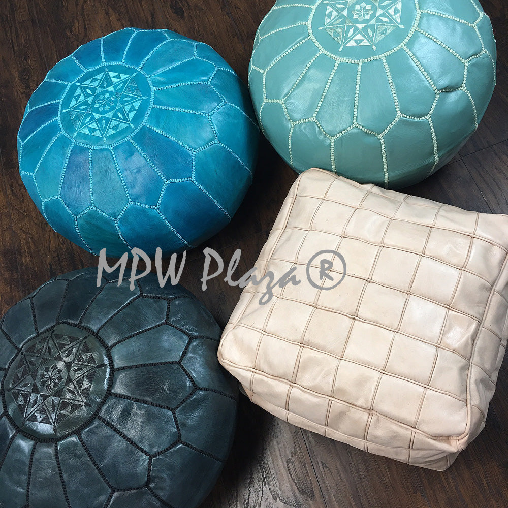 MPW Plaza® Moroccan Pouf, Onyx Black tone, 14" x 20" Topshelf Moroccan Leather,  couture ottoman (Cover) freeshipping - MPW Plaza®
