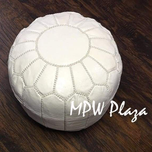 Mini Pouf White Moroccan Leather 10x14 - MPW Plaza