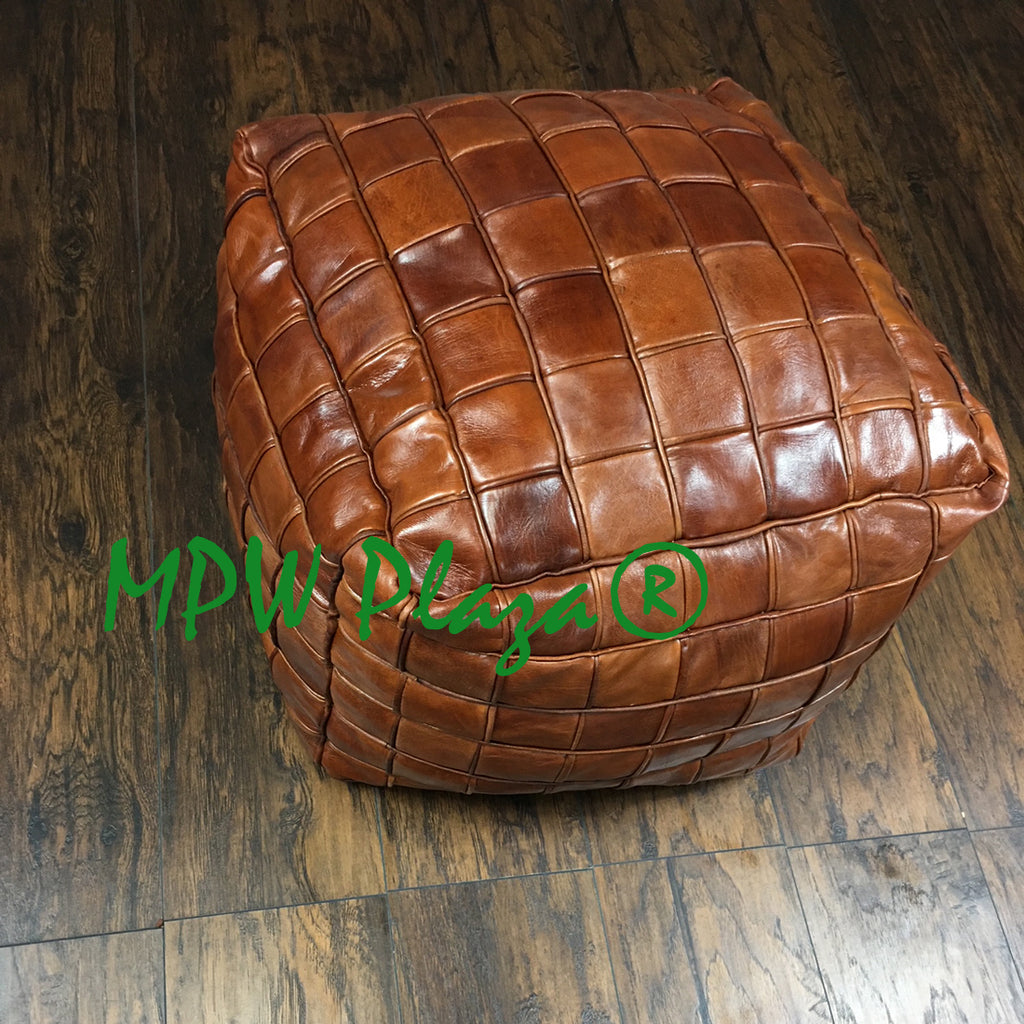 MPW Plaza® Pouf Square Mosaic, TriTone, 18 x 18 Topshelf Leather (Stuffed)