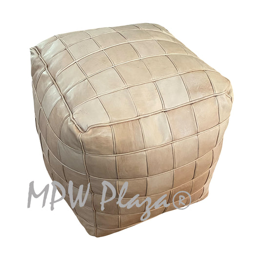 MPW Plaza® Pouf Square Mosaic, Natural, 18" x 18" Topshelf Leather (Stuffed)