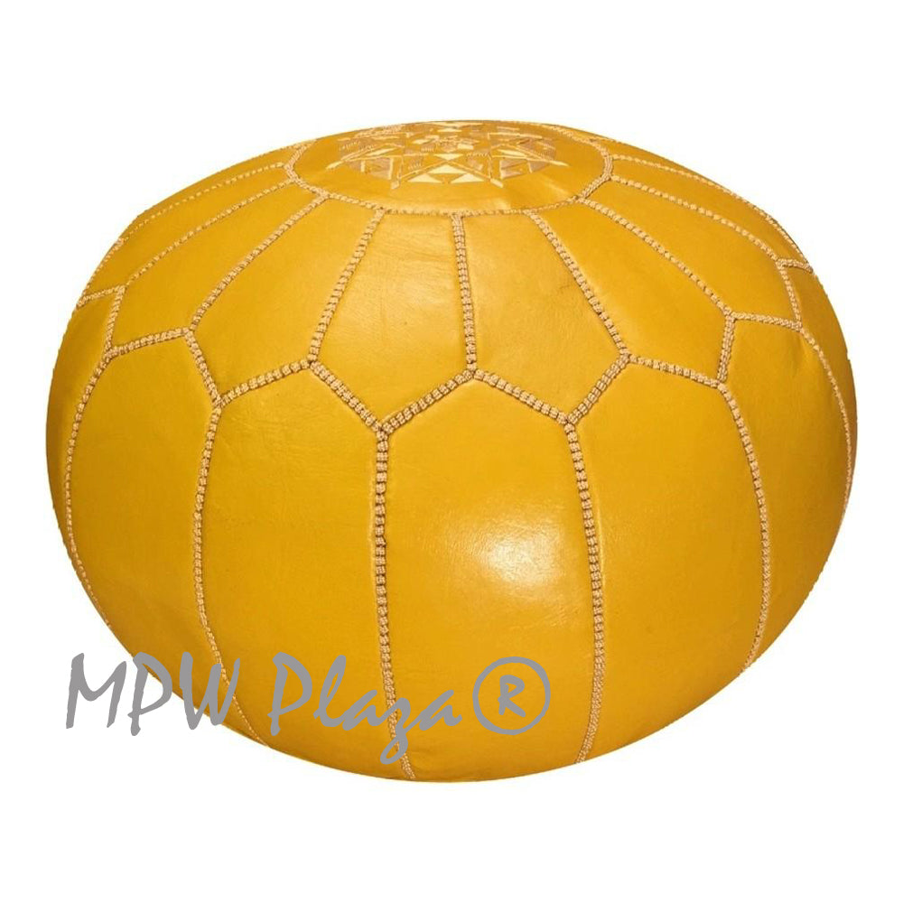 MPW Plaza® Moroccan Pouf, Mustard tone, 20" x 14" Topshelf Moroccan Leather,  couture ottoman (Stuffed) freeshipping - MPW Plaza®