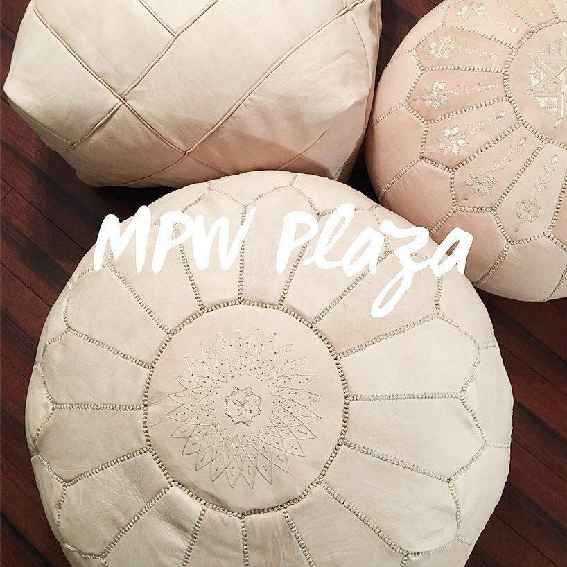 MPW Plaza® Arch Moroccan Pouf, Natural tone, 14" x 20" crafted by hand, Premium Moroccan leather, Limited edition exclusive, couture ottoman (Stuffed) freeshipping - MPW Plaza®
