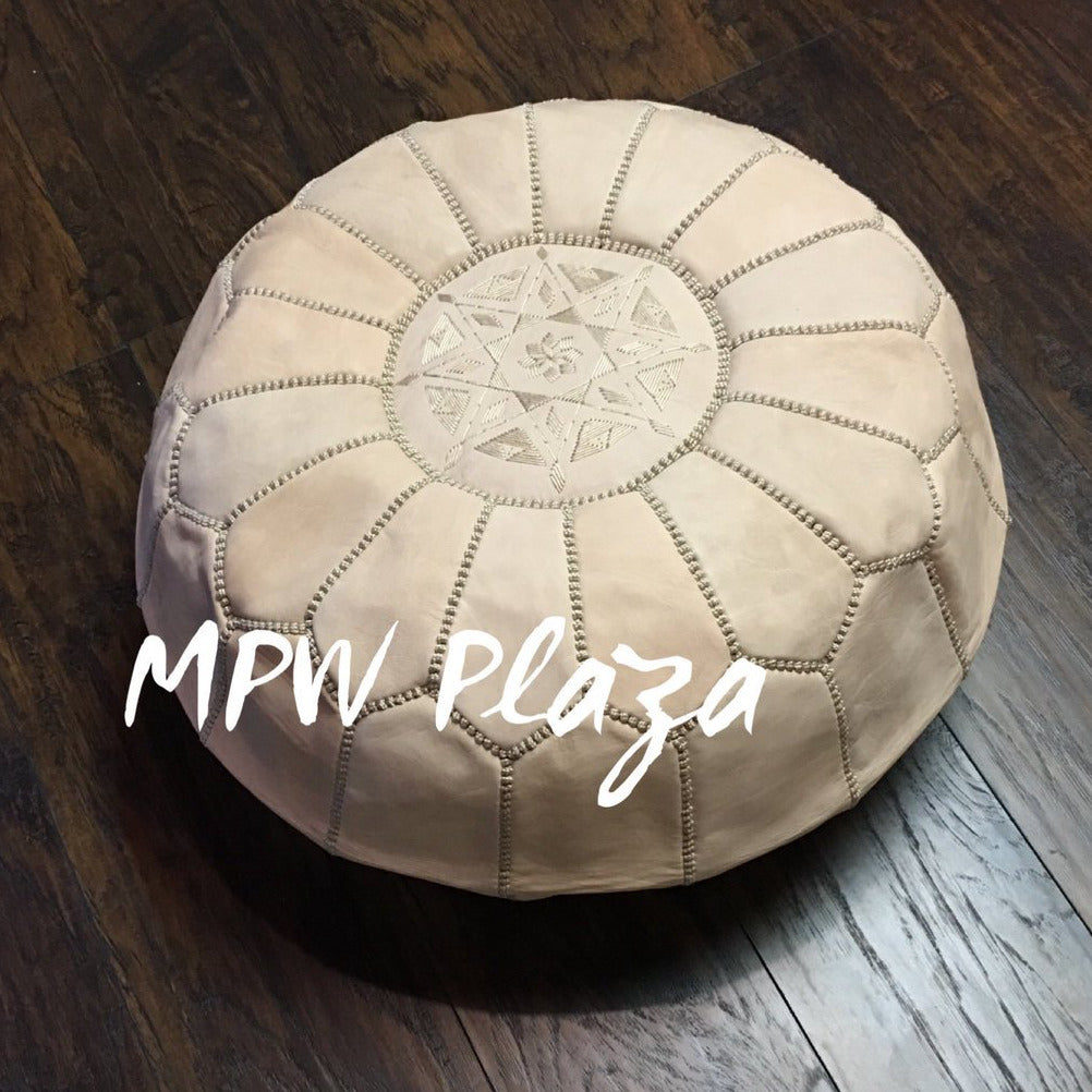 MPW Plaza® Moroccan Pouf, Sand tone, 14" x 20" Topshelf Moroccan Leather,  couture ottoman (Cover) freeshipping - MPW Plaza®
